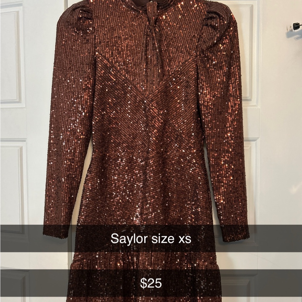 SAYLOR Shimmering Copper Sequin Dress